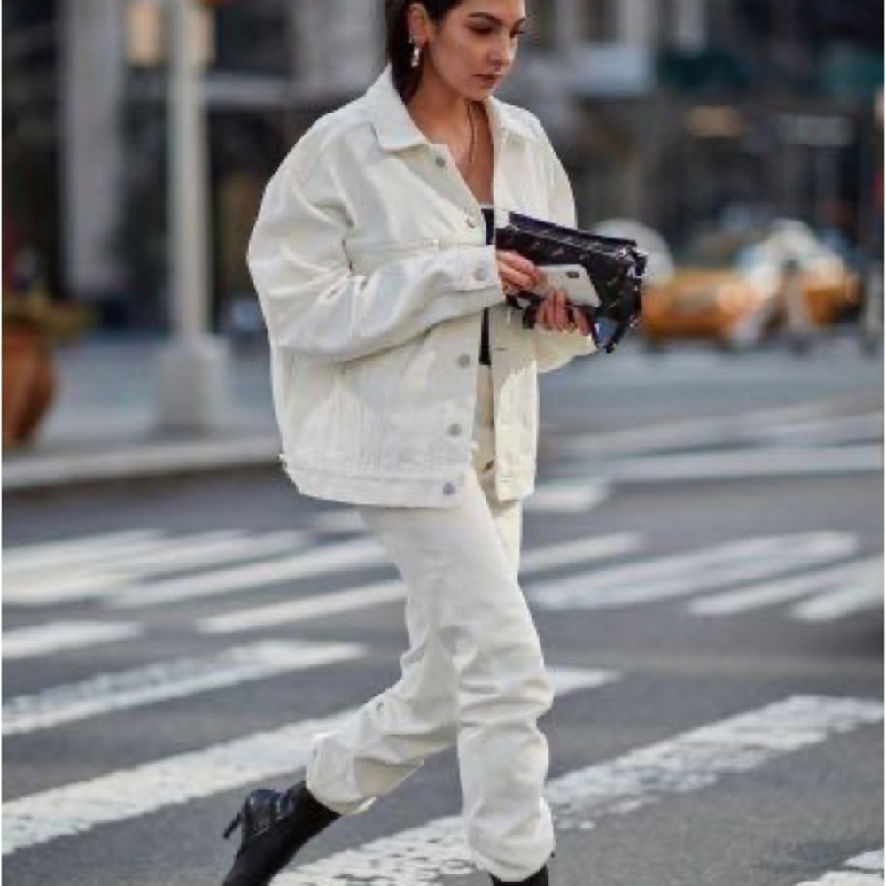 Fashion nova oversized white denim jacket